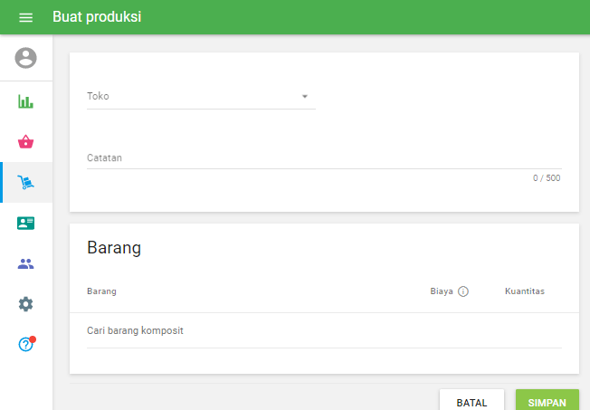Formulir 'Buat produksi'