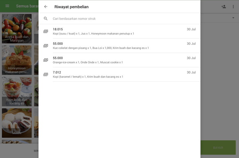 Daftar struk sebelumnya