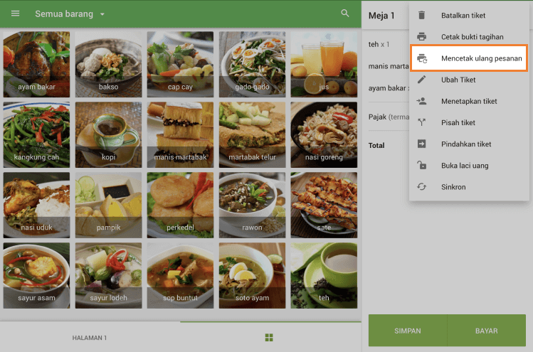 Tombol 'Cetak ulang pesanan'