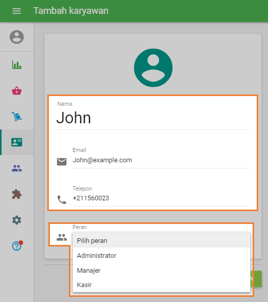 nama, alamat e-mail, nomer telepon