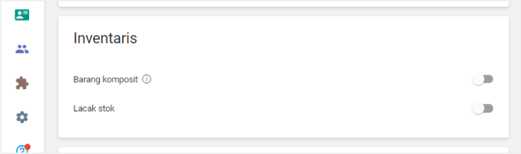 'Barang Komposit' dan 'Lacak stok'