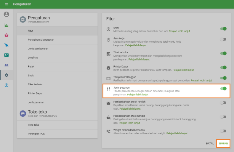 opsi 'Jenis pesanan'