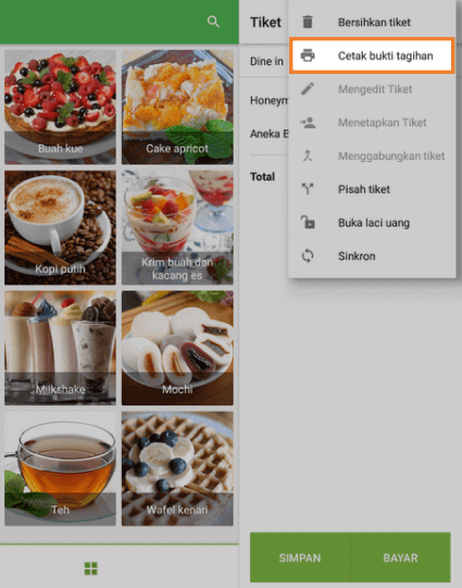 tombol 'Cetak bukti tagihan'