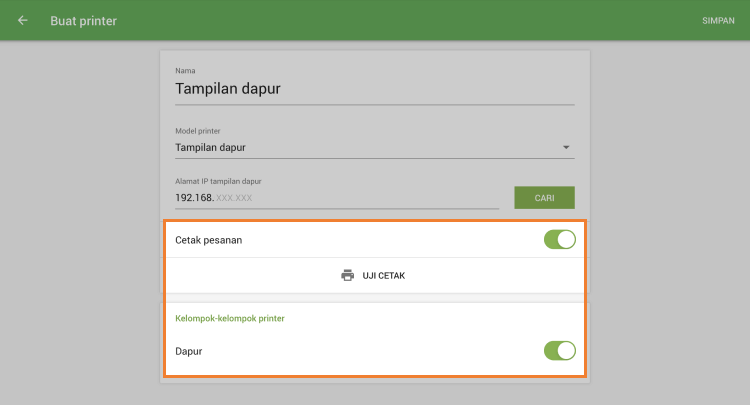aktifkan 'Cetak pesanan'