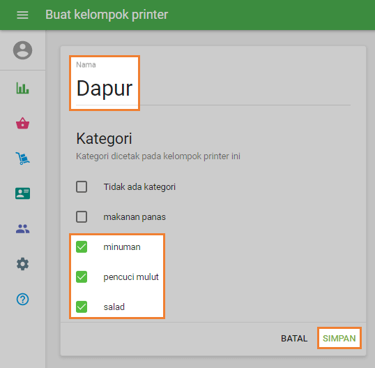 Centang kategori item