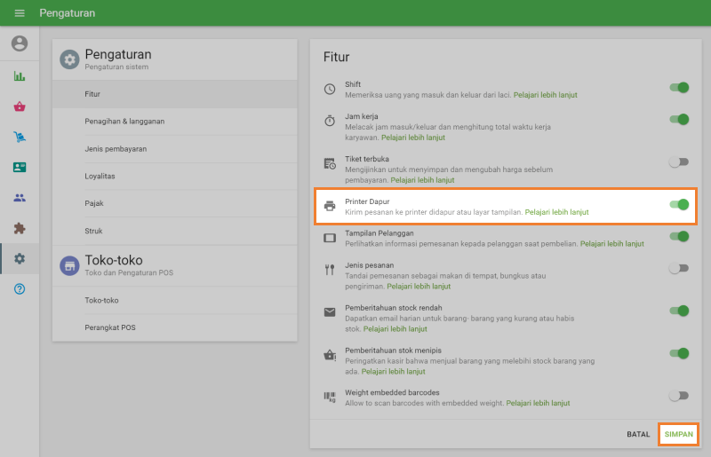 opsi 'Printer Dapur'