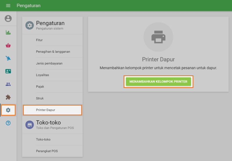 menu 'Printer Dapur'