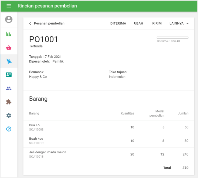 Rincian pesanan pembelian