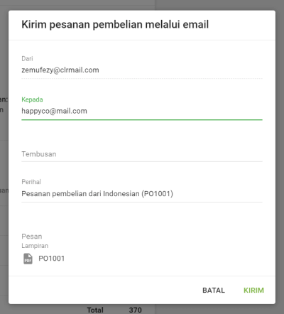 Kirim pesanan pembelian melalui email