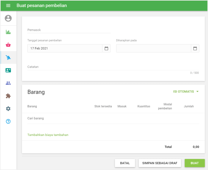Form 'Buat pesanan pembelian'