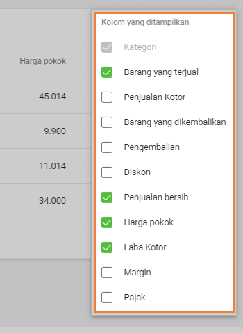 Pilih kolom yang Anda inginkan