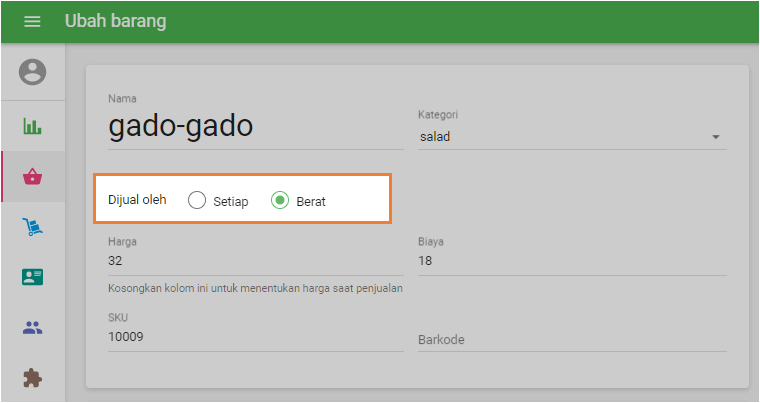 ubah opsi dari Back Office