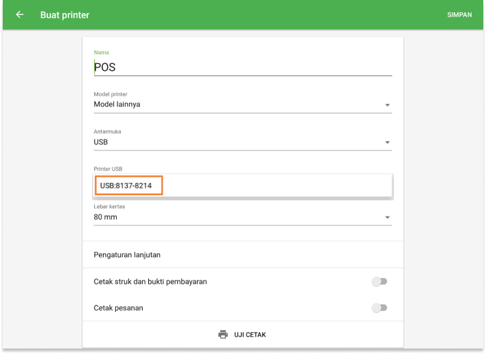 Pilih printer Anda dalam menu drop-down