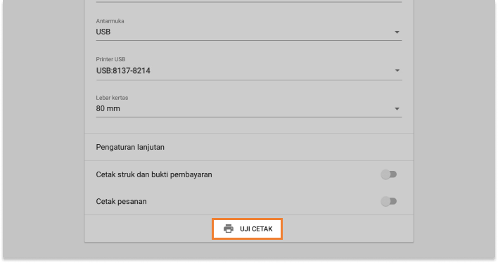 Klik tombol 'Print test'