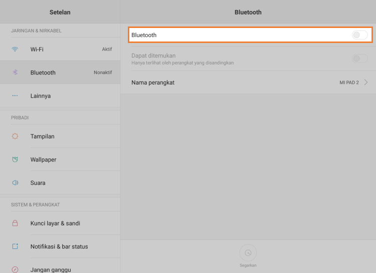 buka Pengaturan, Bluetooth