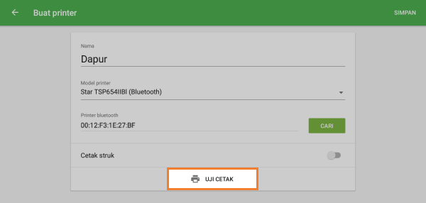 tombol 'Coba cetak'
