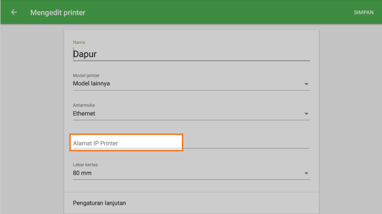 kolom ‘alamat-IP Printer’
