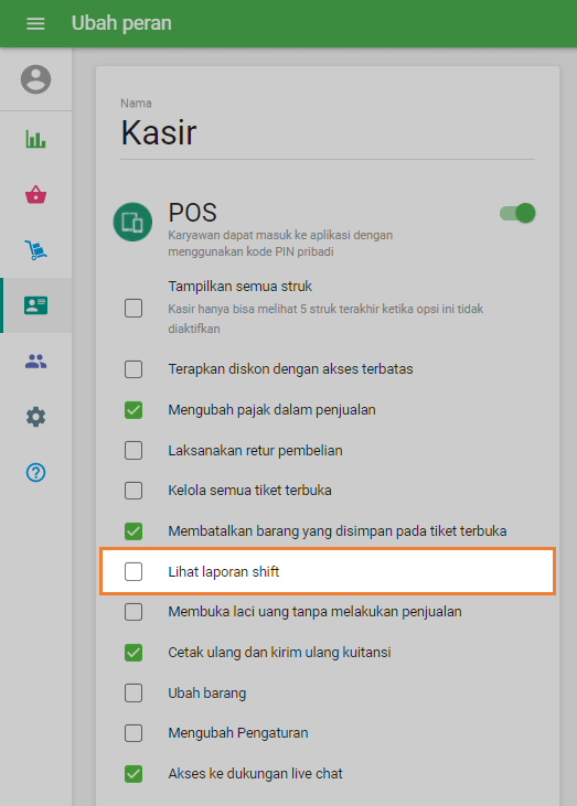 'Lihat laporan shift'