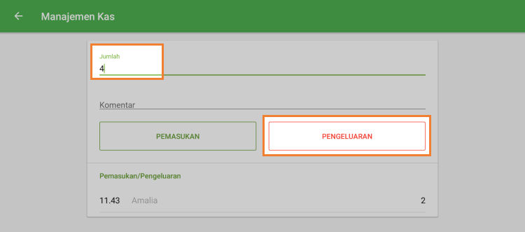 tombol 'Pengeluaran'