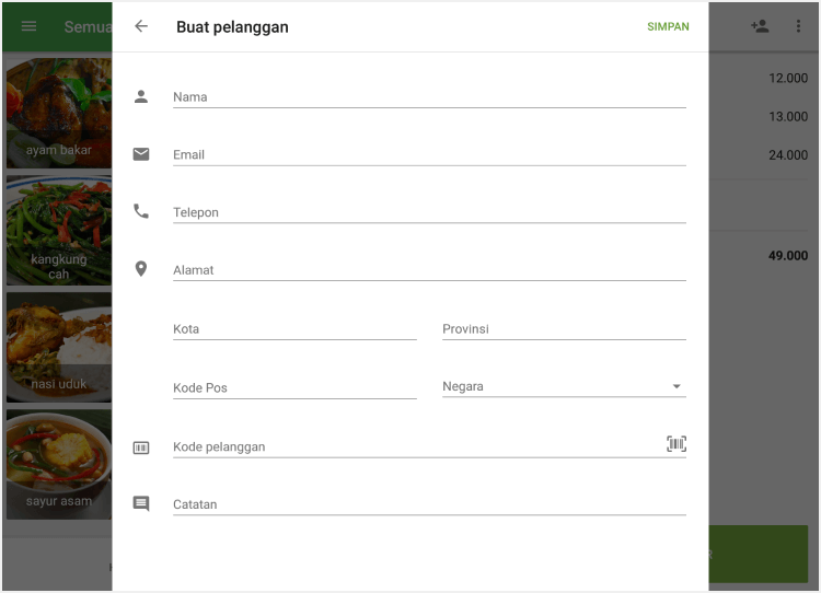 format 'Buat pelanggan'