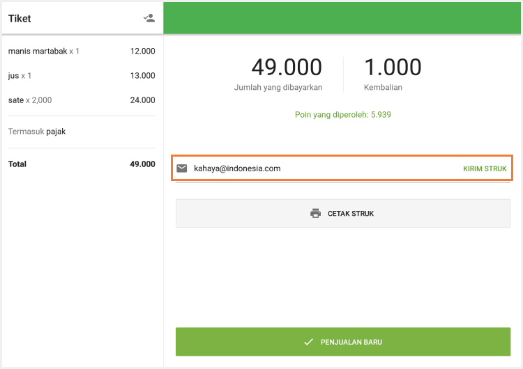 Tekan tombol 'Kirim struk'