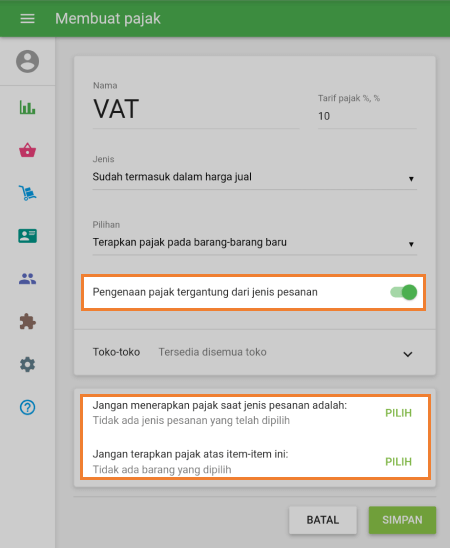 Pengenaan pajak tergantung dari jenis pesanan