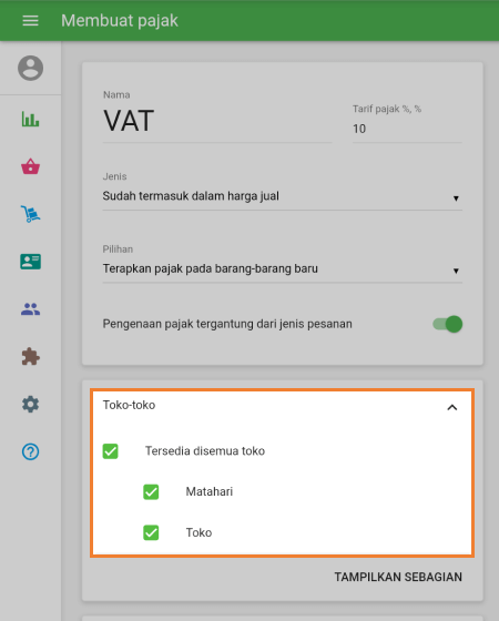 pajak untuk setiap toko