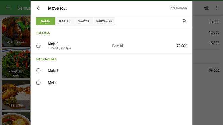 pilihan ‘Pindahkan tiket’