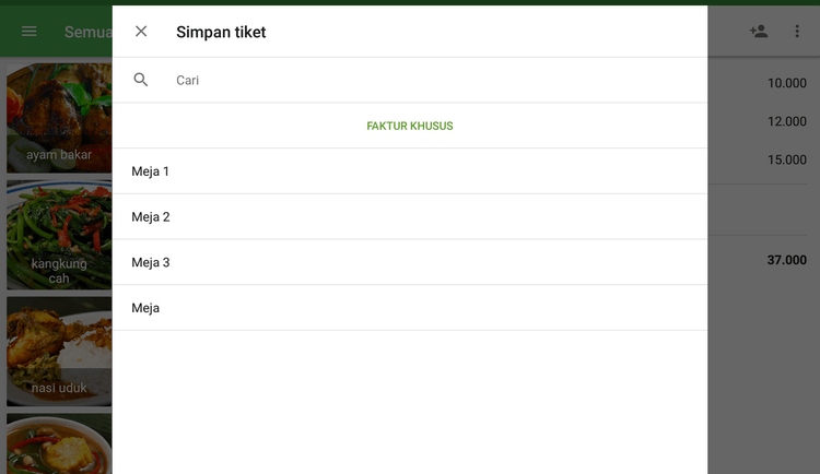 nama tiket yang telah ditentukan