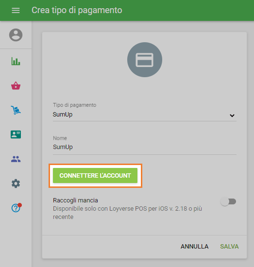 pulsante 'Connetere l'account'