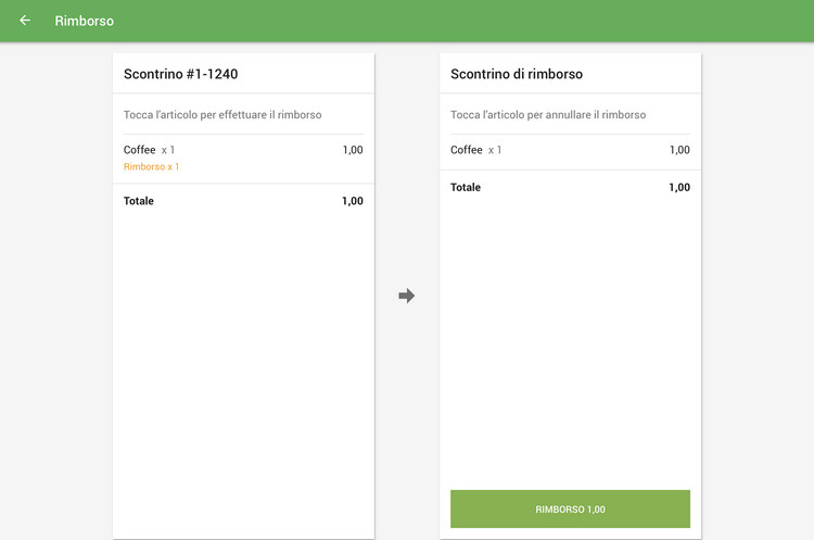 pulsante 'Rimborso'