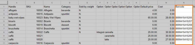 colonna Codice a barre