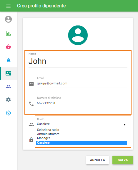 Informazioni sul dipendente e il suo ruolo