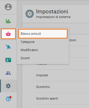 menu 'Elenco articoli'