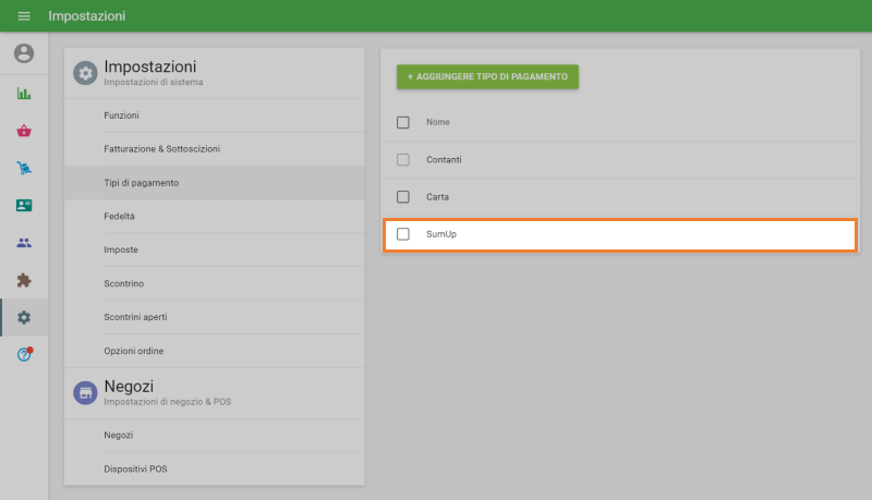 tipo di pagamento con carta desiderato