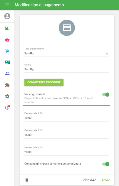 'Consenti gli importi di mancia personalizzata'