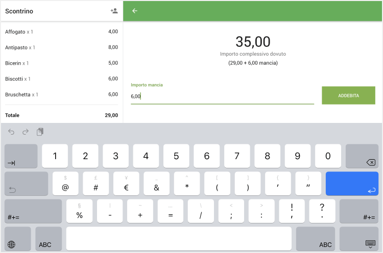 inserire il valore della mancia