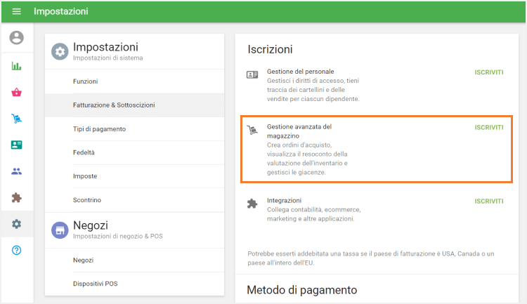 sezione 'Gestione avanzata del magazzino'
