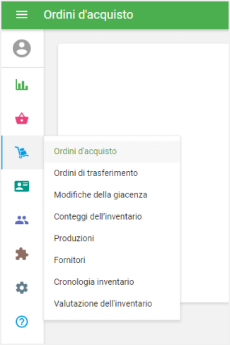 menu 'Gestione dell'inventario'