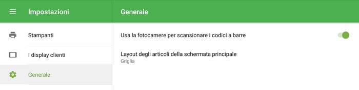 attivare l'opzione 'Usa la fotocamera per scansire il codici a barre'