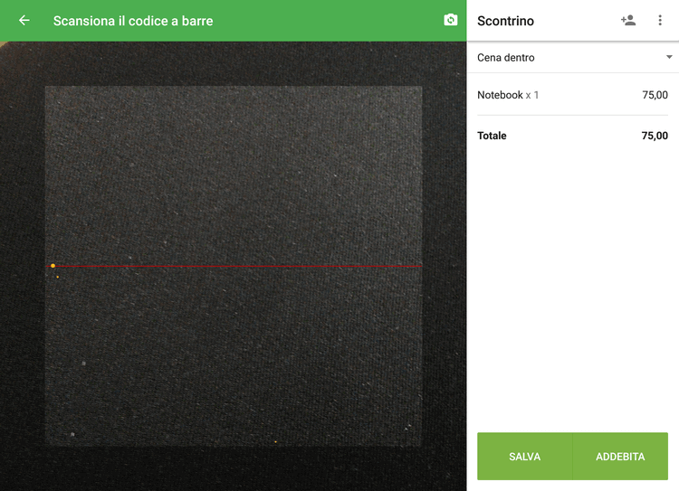 l'articolo apparirà nell'elenco del scontrino
