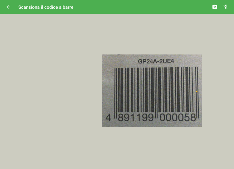 punta la fotocamera sul codice a barre