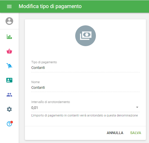 Il modulo 'Modifica tipo di pagamento'