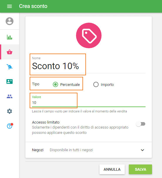 Nome, Percentuale o Importo