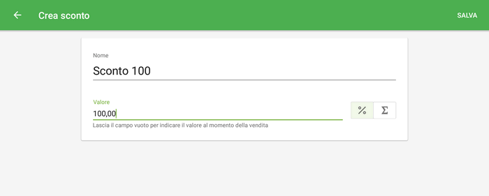 nome e importo dello sconto