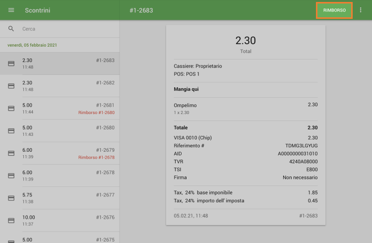 Seleziona 'Rimborso'