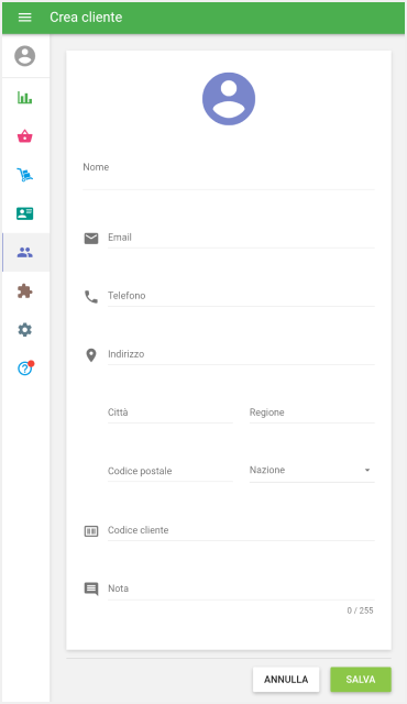 Il modulo 'Crea cliente'