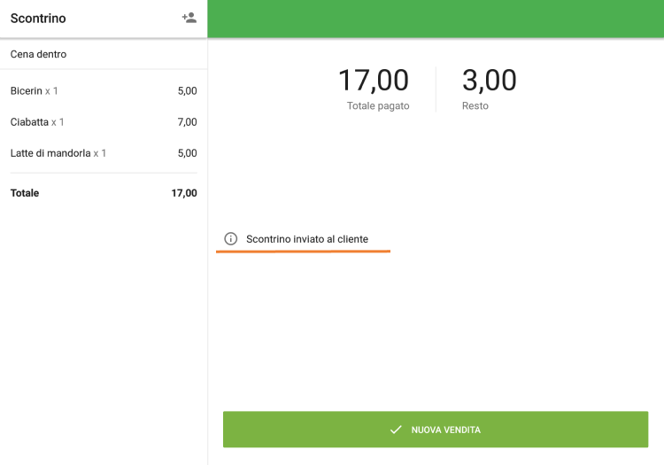 'Ricevuta inviata al cliente'