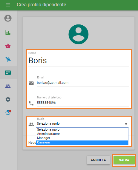 Finestra 'Modificare dipendente'