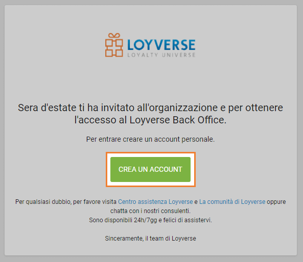 pulsante 'Crea un account'